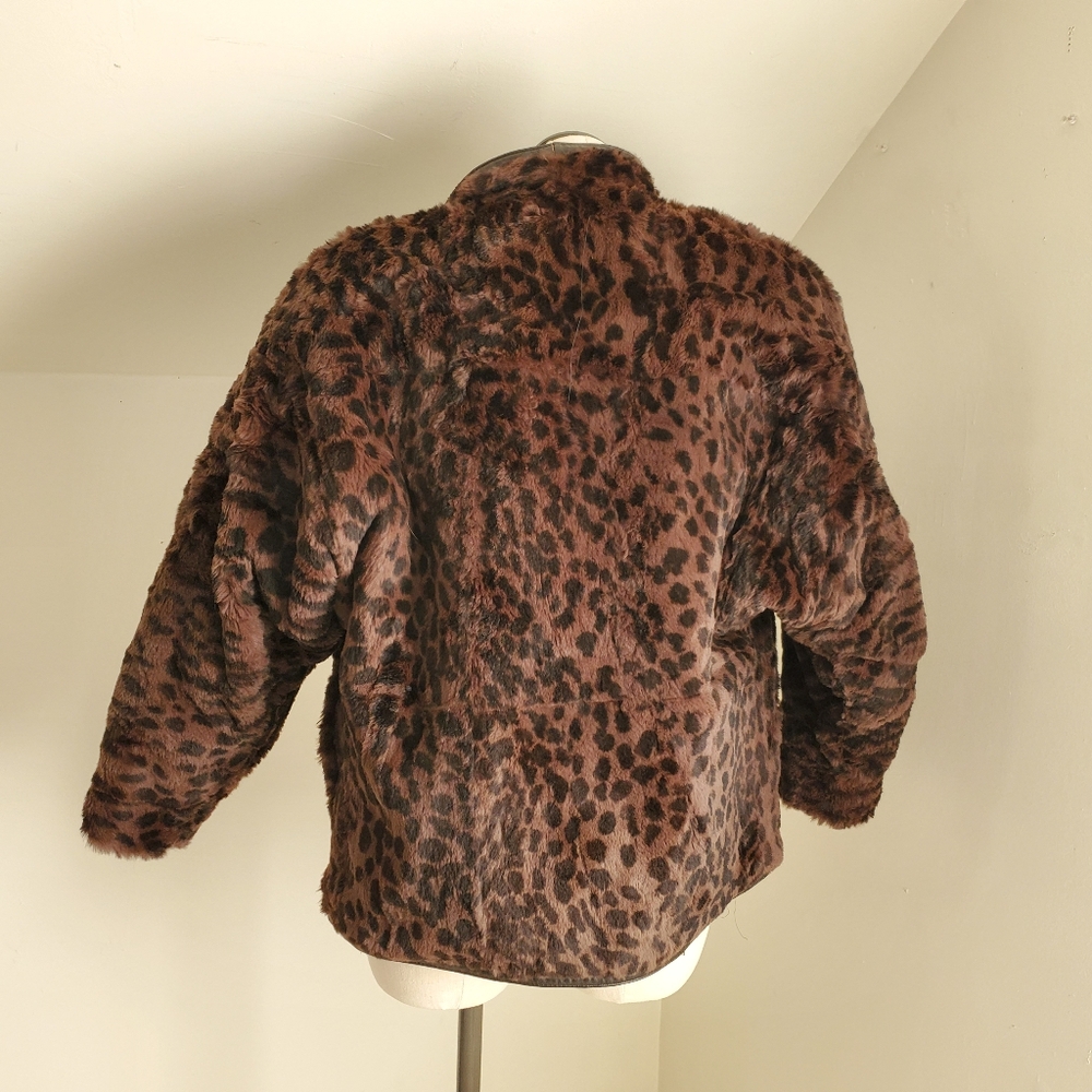 80s 90s Vintage Fully Reversible Leather & Brown Leopard Faux Fur Jacket - Picture 7 of 10